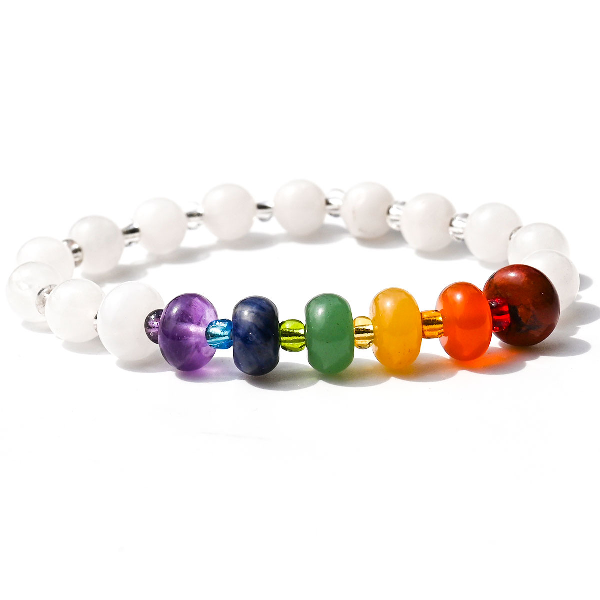 White crystal beads + abacus colorful stones