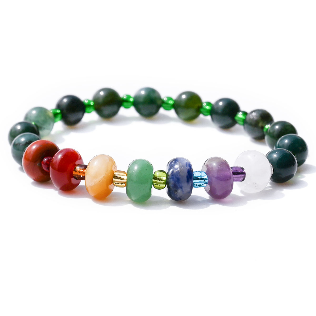 Indian agate round beads + abacus rainbow stone