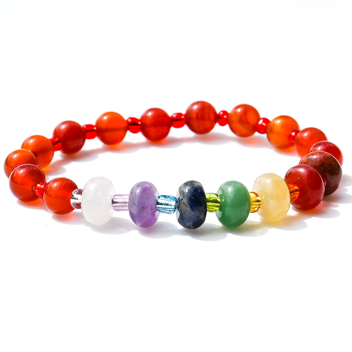 Red agate round beads + abacus rainbow stone