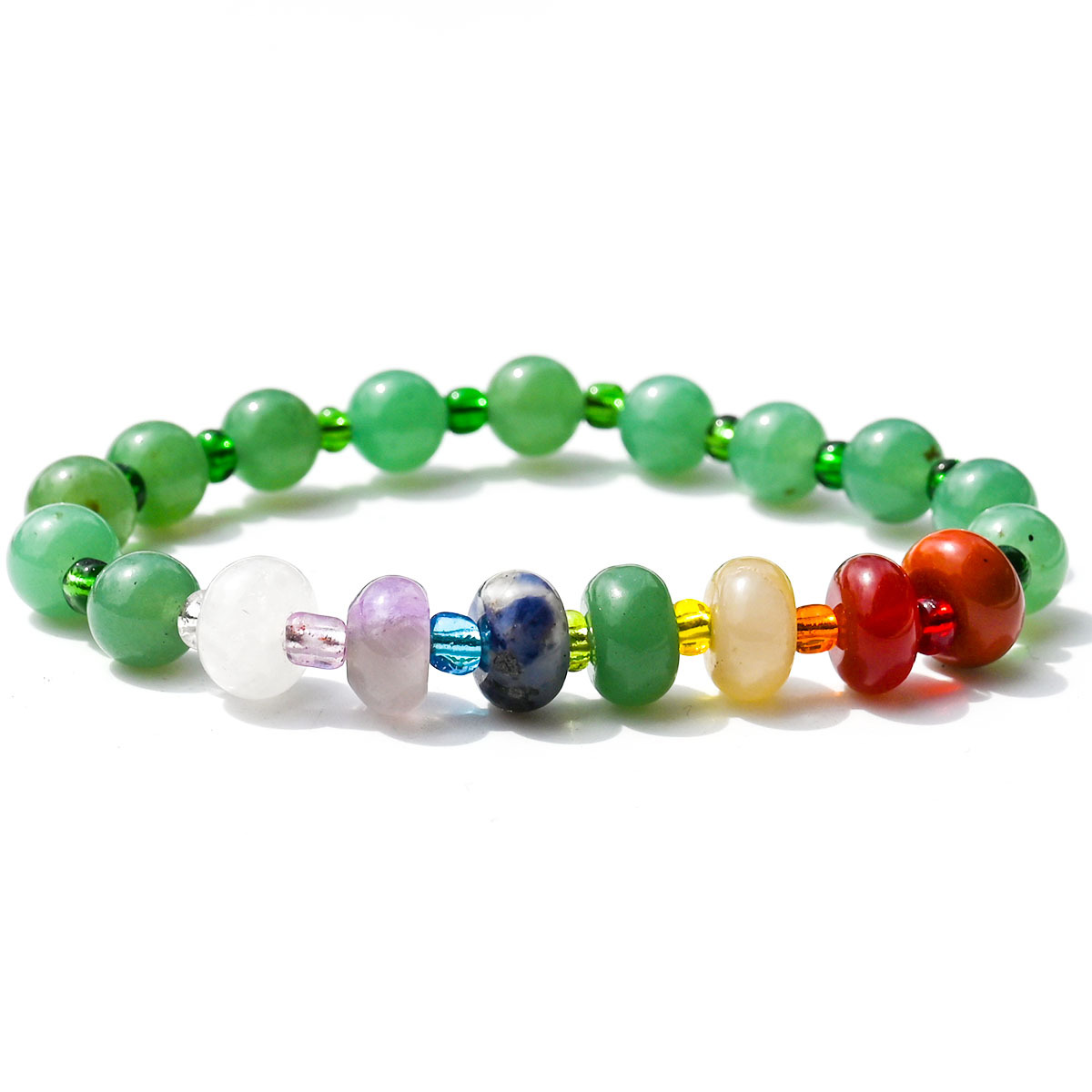 Green aventurine round beads + abacus colorful stones