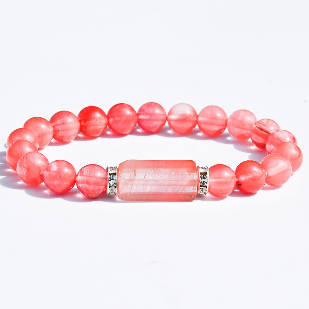 Synthetic watermelon red beads + abacus colorful stones