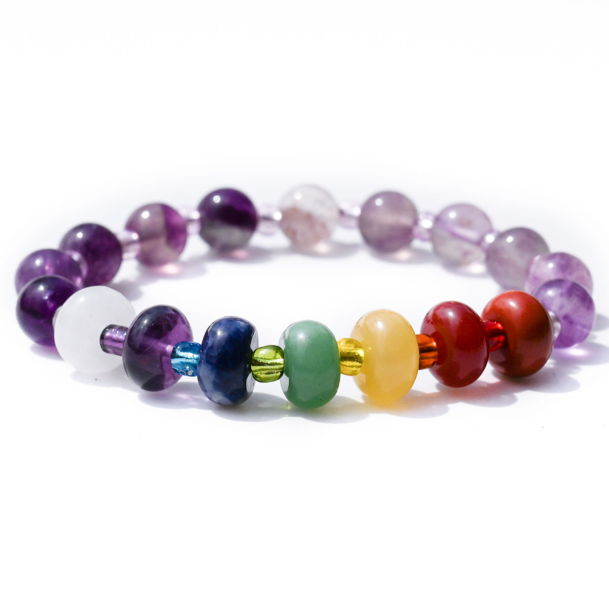 Amethyst round beads + abacus rainbow stone