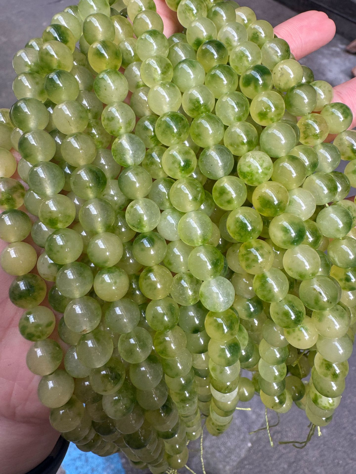 Olive green chalcedony with floral patterns