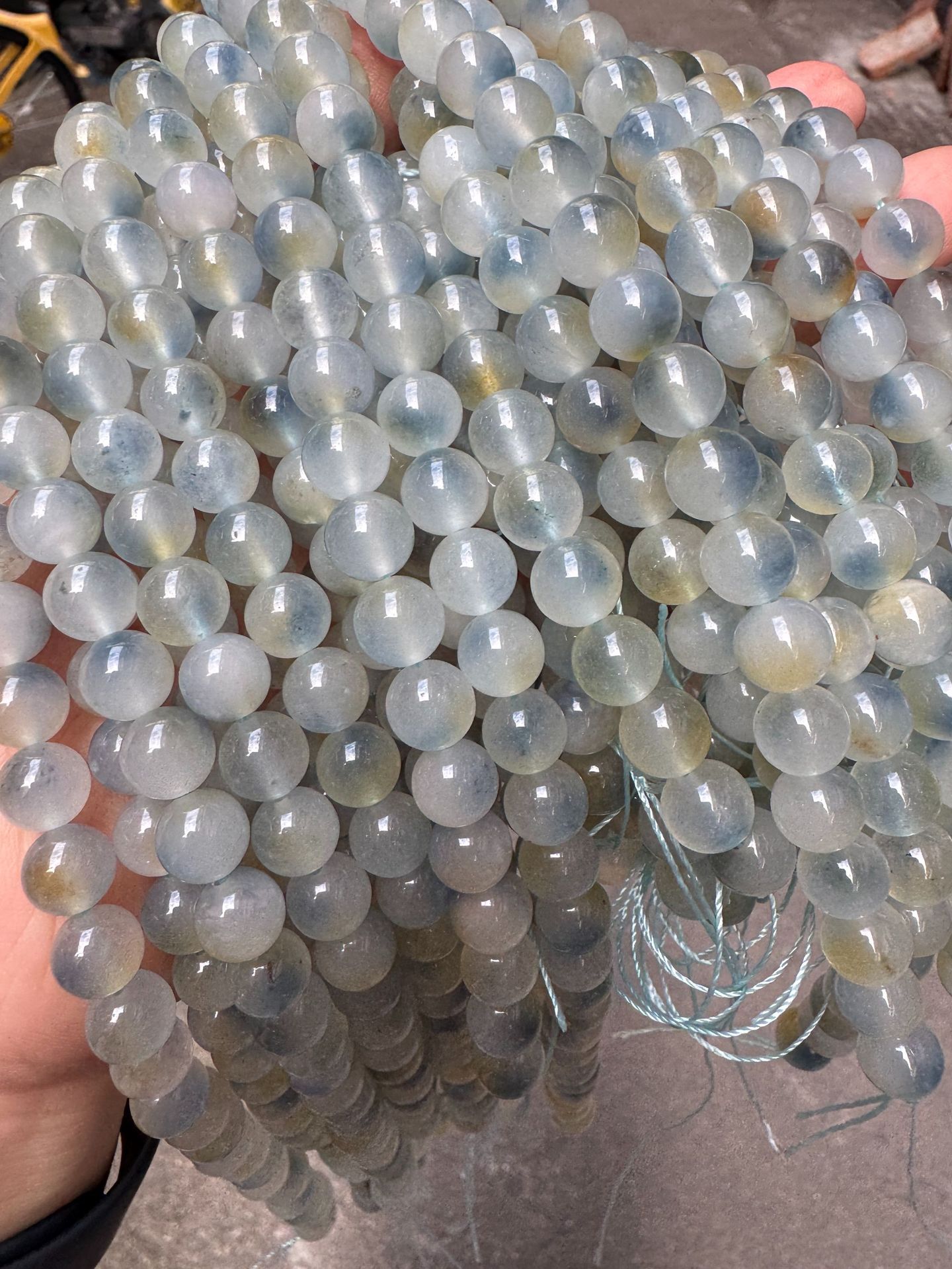 Yellow and blue chalcedony with floral patterns