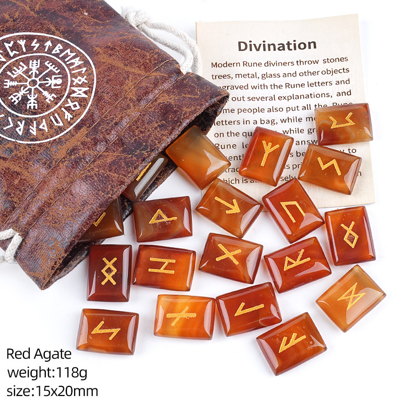 Red Agate Rune Set (Leather Pouch + Instruction Manual)
