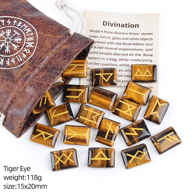 Tiger s Eye Stone Rune Set (Leather Pouch + Instruction Manual)