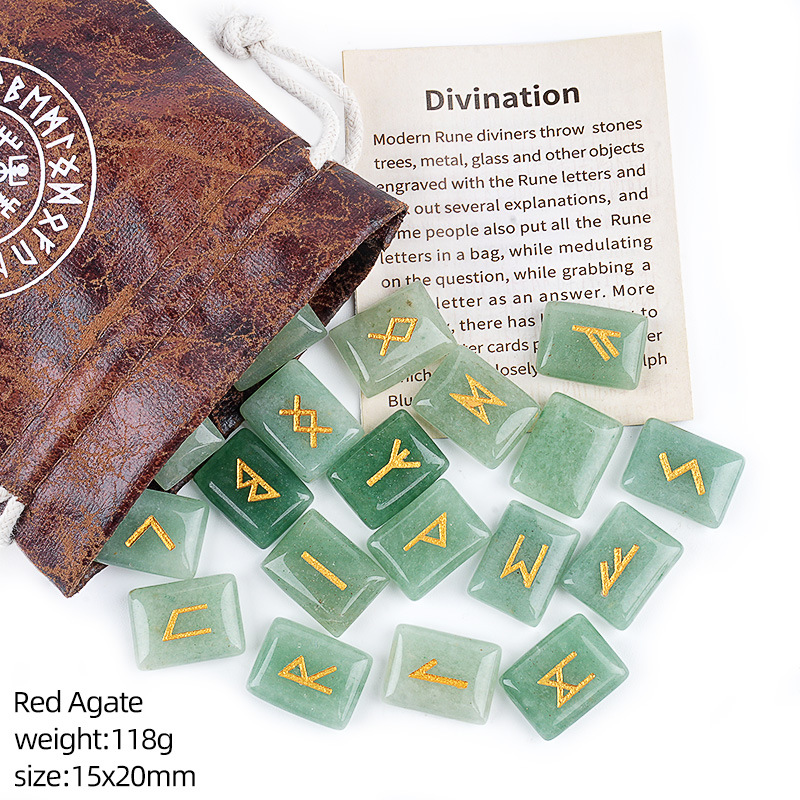 Green Aventurine Rune Set (Leather Pouch + Instruction Manual)