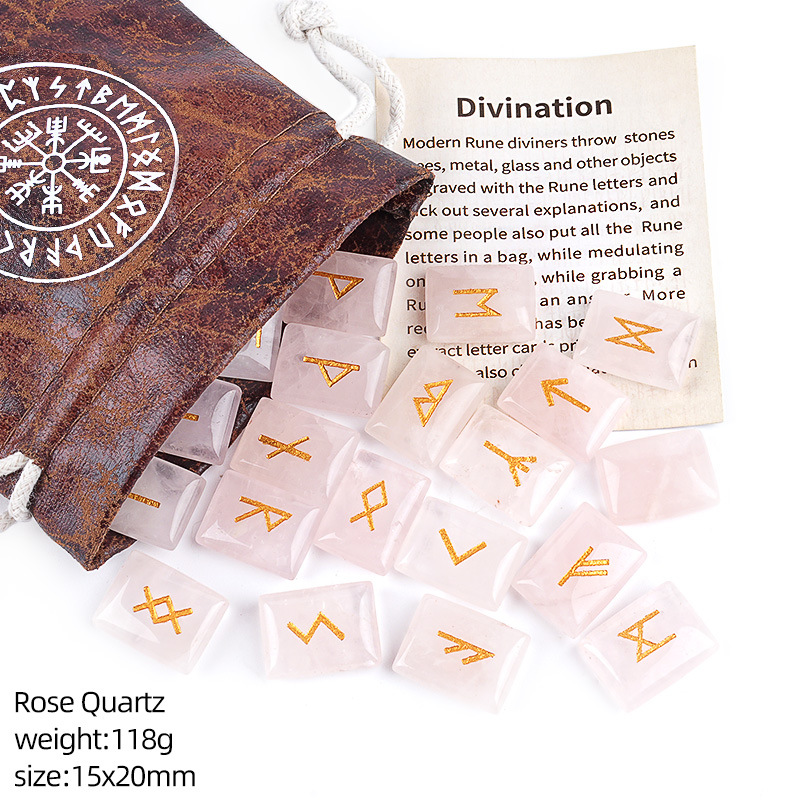 Pink Crystal Rune Set (Leather Pouch + Instruction Manual)