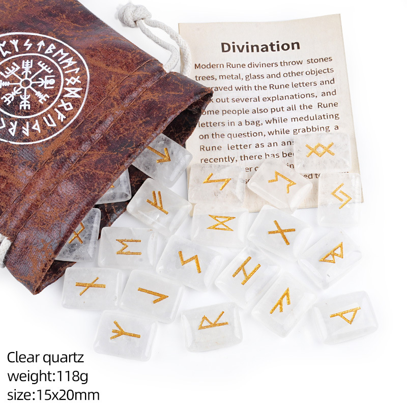 White Crystal Rune Set (Leather Pouch + Instruction Manual)