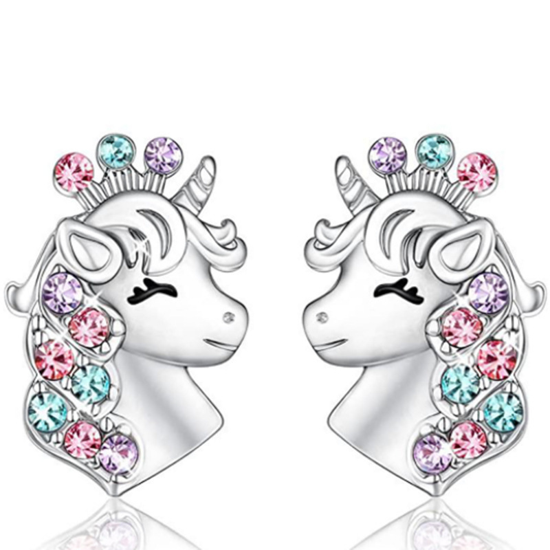 Women's crown unicorn Silver (ear studs)