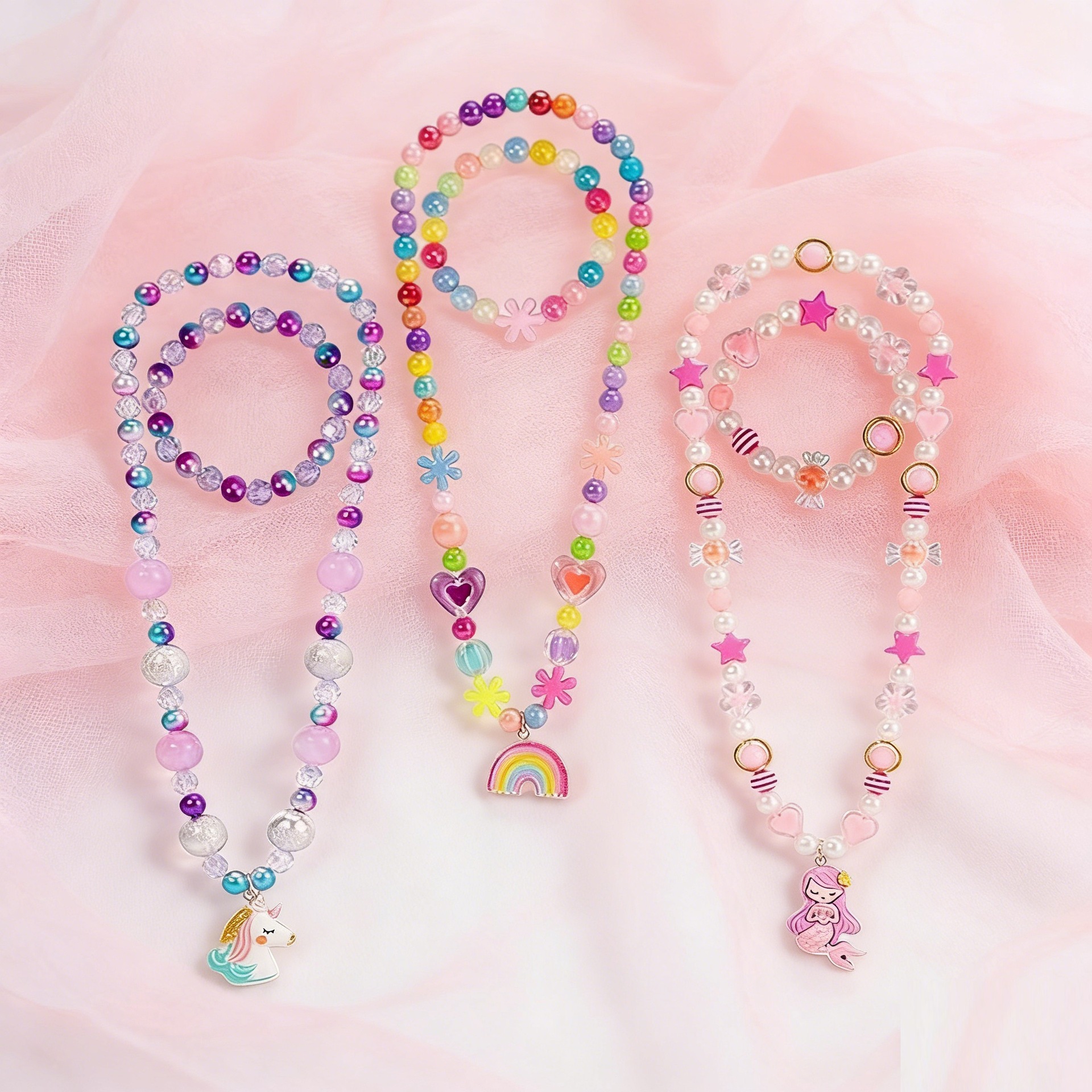 3 sets of bracelets and necklaces
