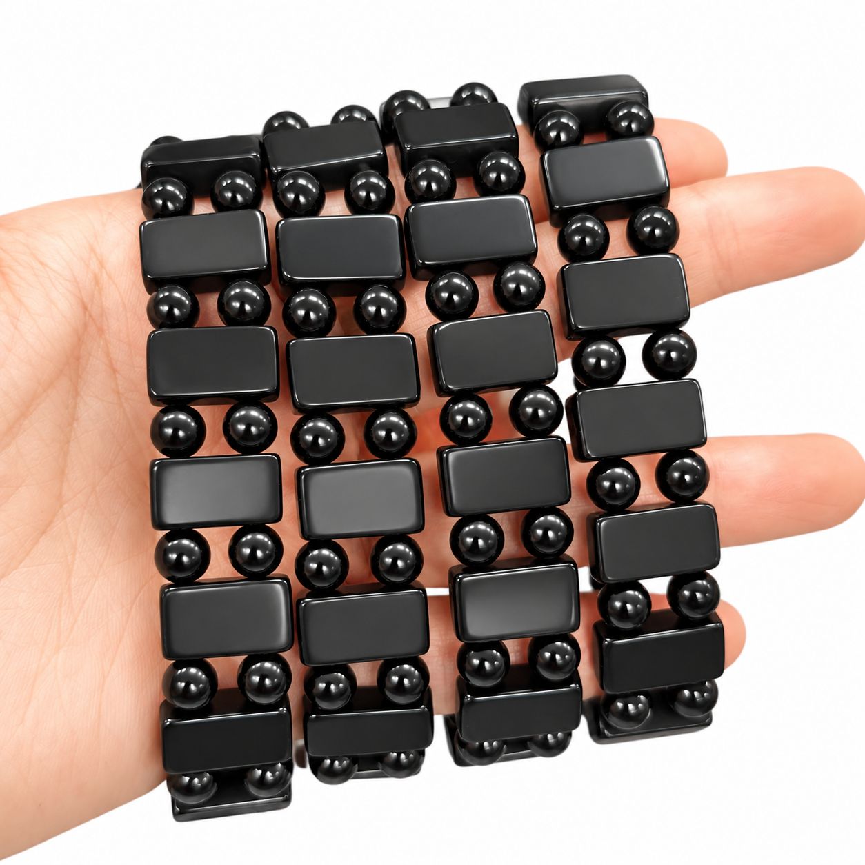 Natural black stone hand
