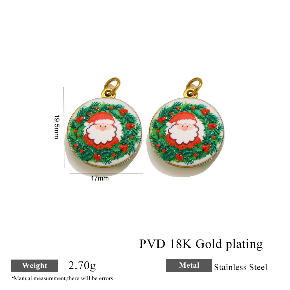 Gold round santa green wreath pendant