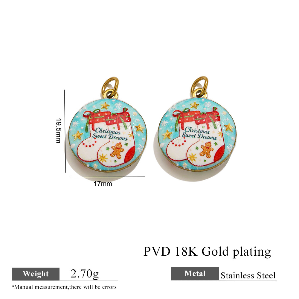Gold round christmas stocking gingerbread man letter pendant