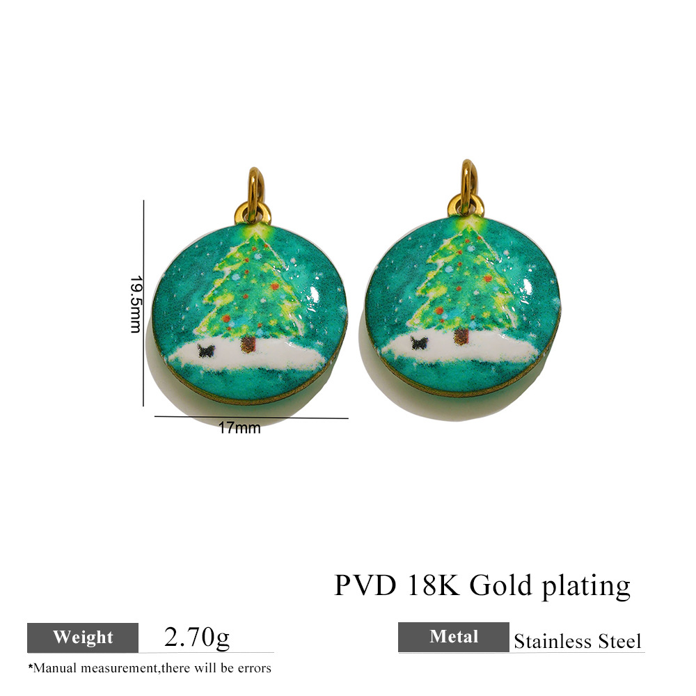 Gold round christmas tree pendant
