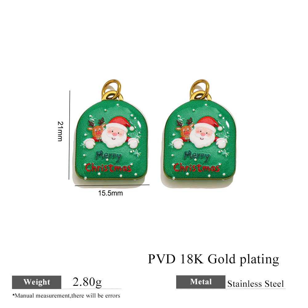 Golden green archway santa reindeer enamel pendant