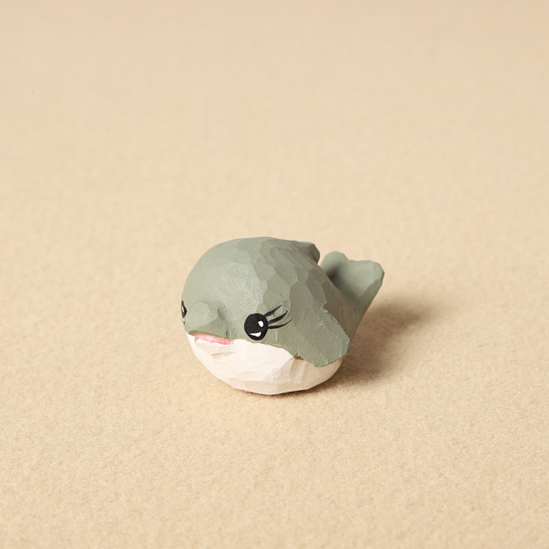 Wood carving light gray dolphin-single ornament