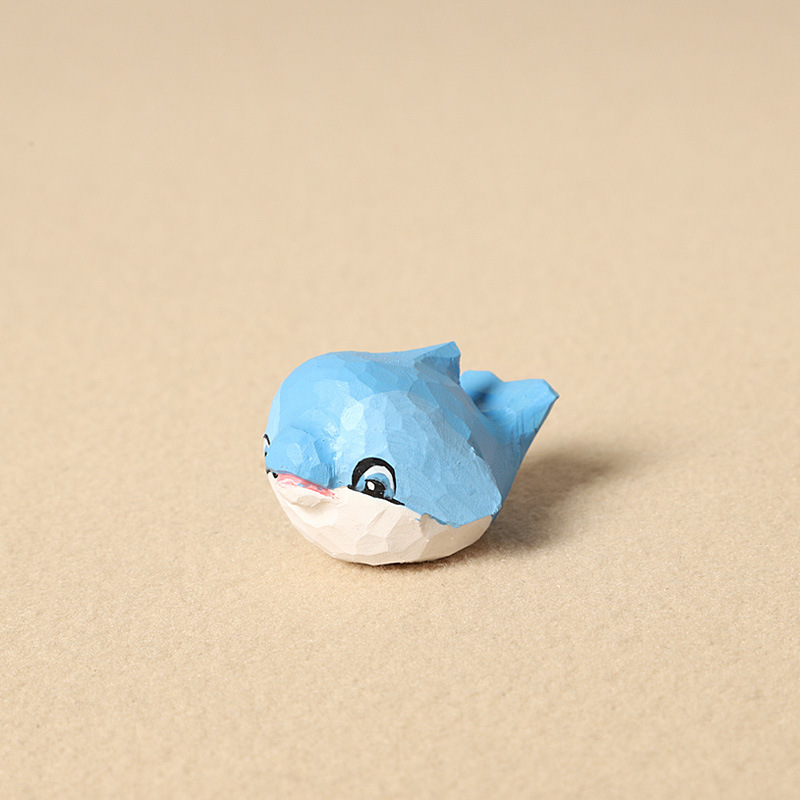 Wood carving blue dolphin-single ornament