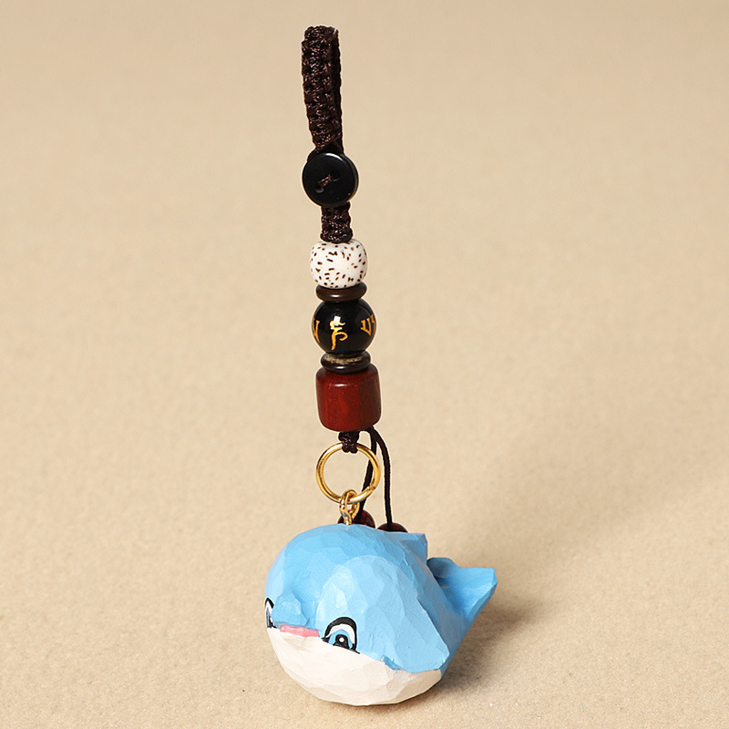Wood carving blue dolphin-six-character mantra