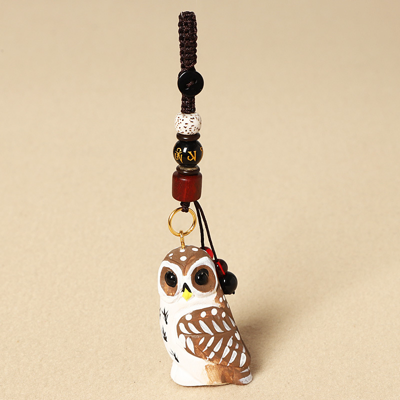 Wood carving owl-six-syllable mantra model