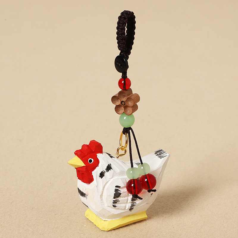 Wood Carving White Chick - Peach Wood Plum Blossom Design