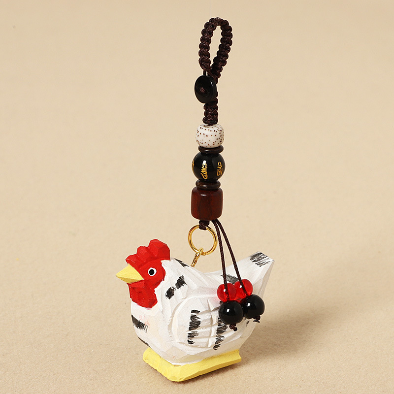 Wood-carved white chick - Six-character mantra version
