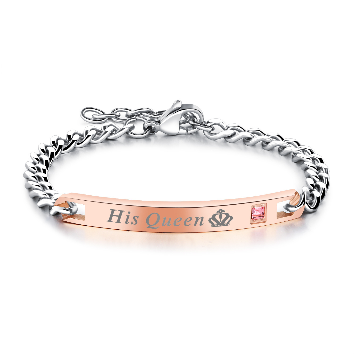 [886] Rose Gold Plated Women s [Engraved English his queen]]