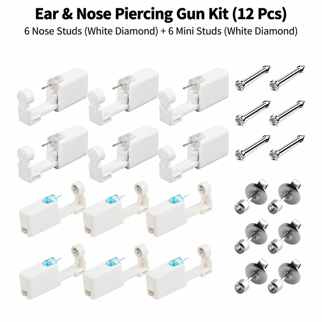 Second-generation punching Gun 12-piece set6 nose nail White Diamonds6 mini white diamonds