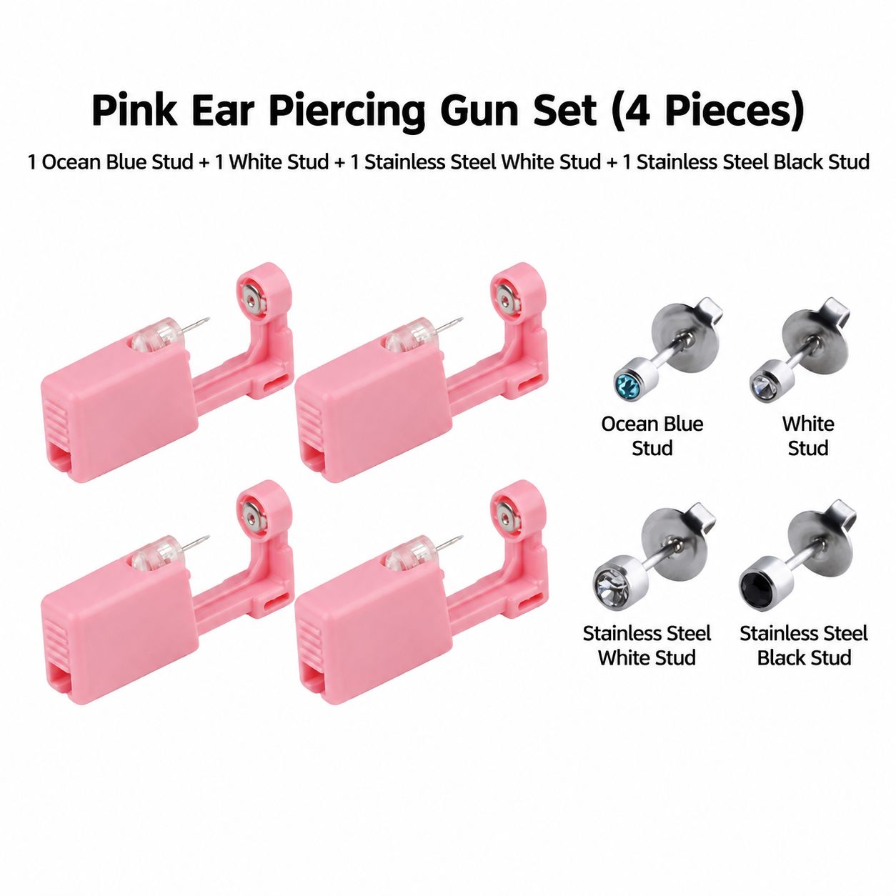 Pink ear hole gun 4-piece set 1 mini navy1 mini white diamond1 stainless steel White Diamond1 stainless steel Black Diamond