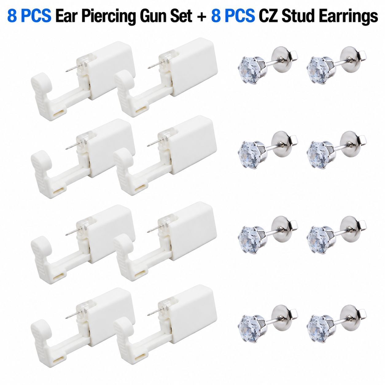 White ear hole gun 8-piece set8 zircon imitation drill earrings