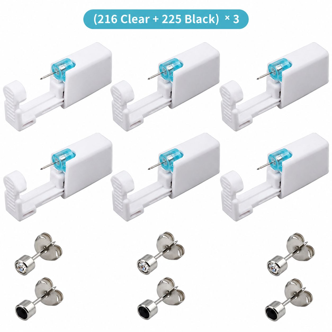 White ear piercing gun 6-Piece Set(216 White Diamond225 Black Diamond) * 3