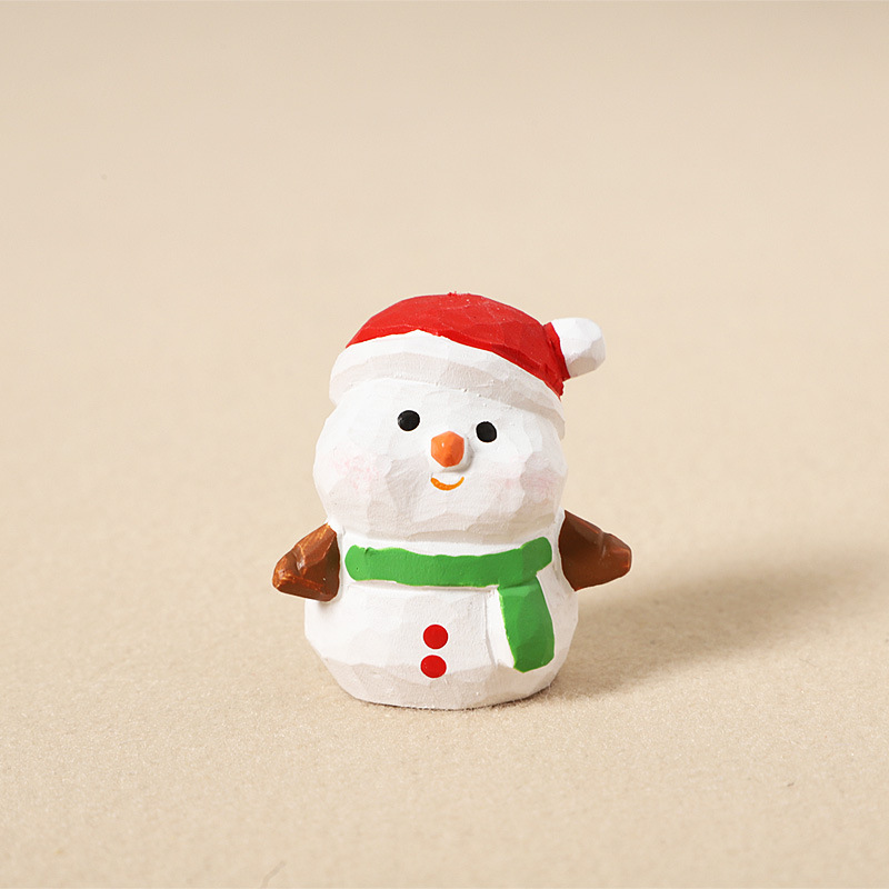 Wooden carved snowman - ornament