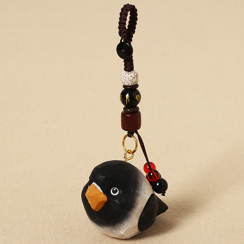 Wood carving charcoal black parrot-six-syllable mantra model
