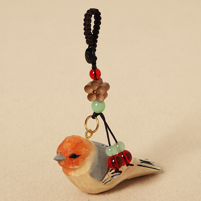 Wood carving orange-fronted tit-mahogany plum blossom style
