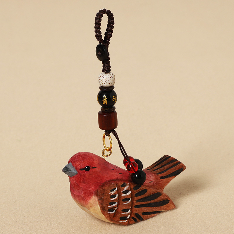 Wood carving pink eyebrow suzaku-six-character mantra