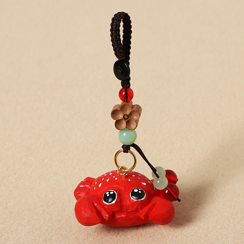 Wooden carved crab - peach wood plum blossom design