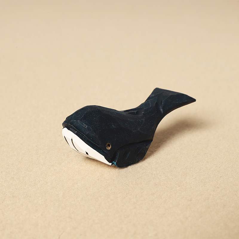 Wood carving striped blue whale - individual ornament