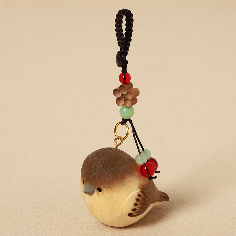 Wood Carving Sparrow - Peach Wood Plum Blossom Design