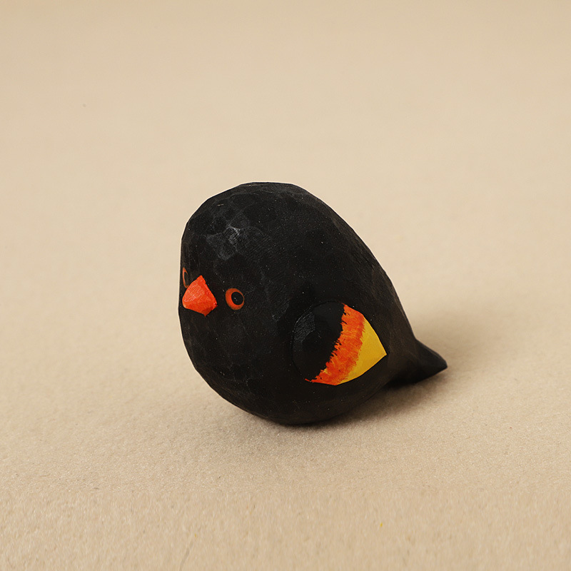 Wood-carved Red-winged Blackbird - Decorative Model