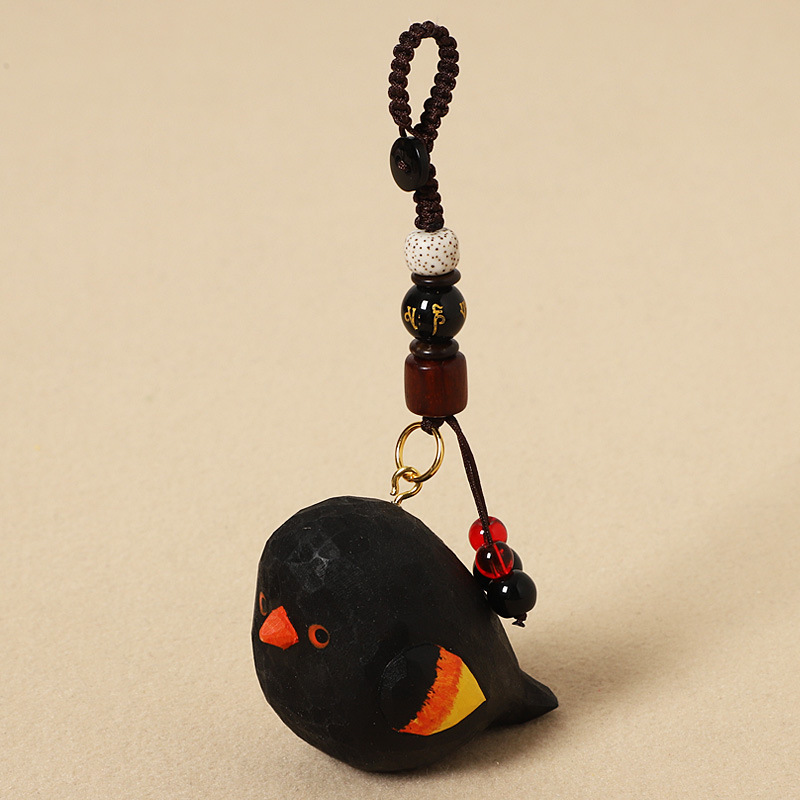 Wood-carved Red-winged Black Warbler - Six-Syllable Mantra Version