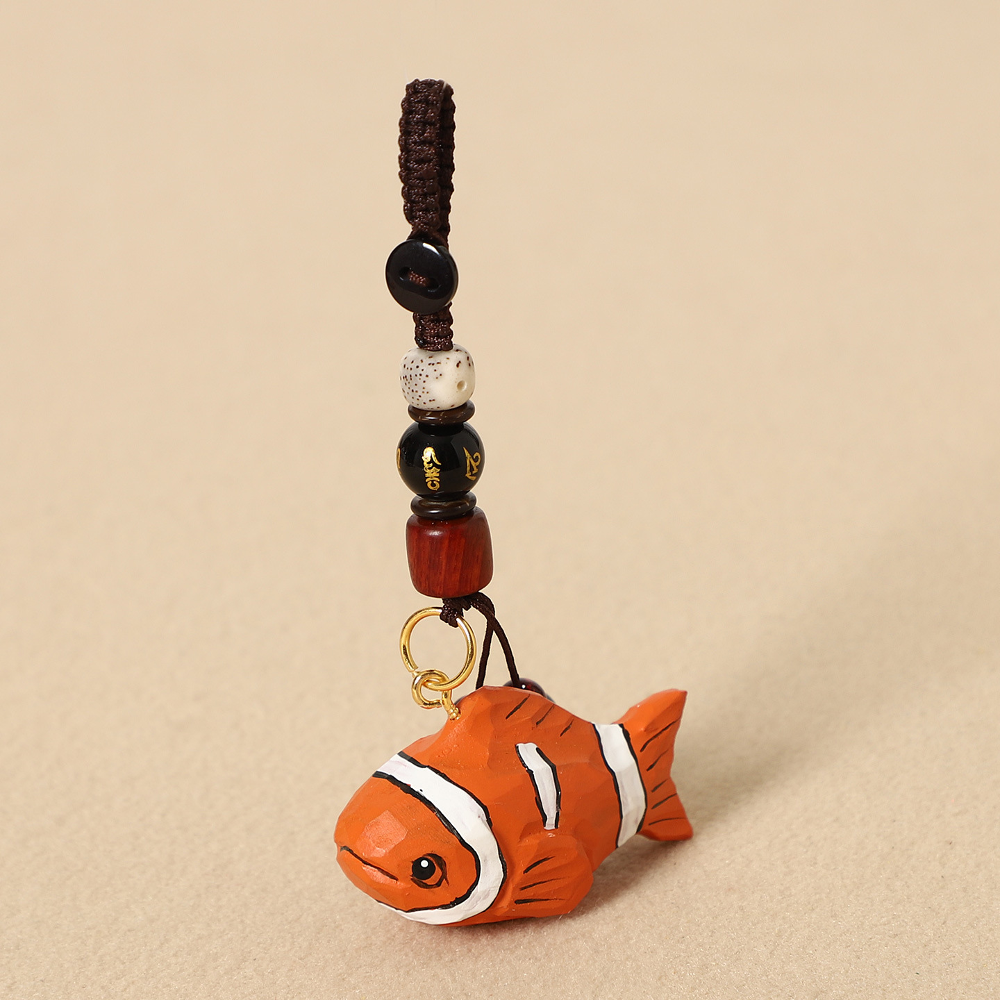Wood carving clown fish-six-character mantra