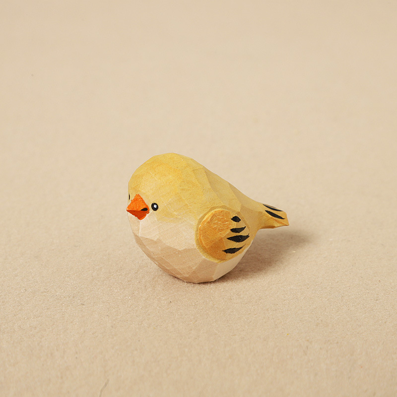 Wood Carving Yellow Little Fat Bird - Decorative Model