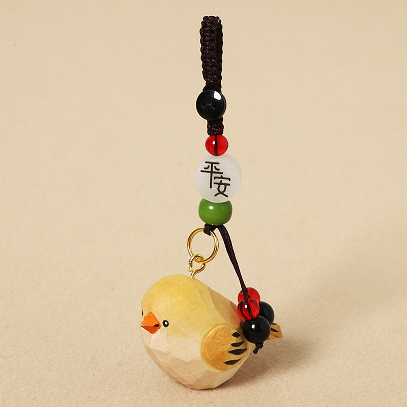 Wood Carving Yellow Little Fat Bird - Peaceful Style