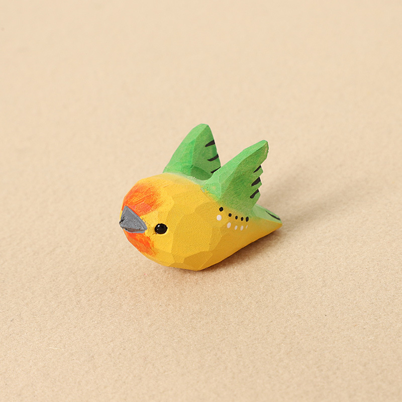 Wood Carving: Green Bird with Spreading Wings - Decorative Item