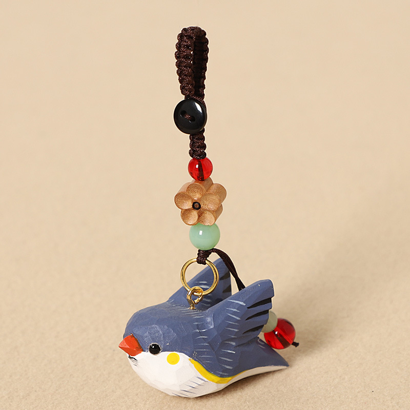Wood Carving: Purple Bird with Spreading Wings - Peach Wood Plum Blossom Design