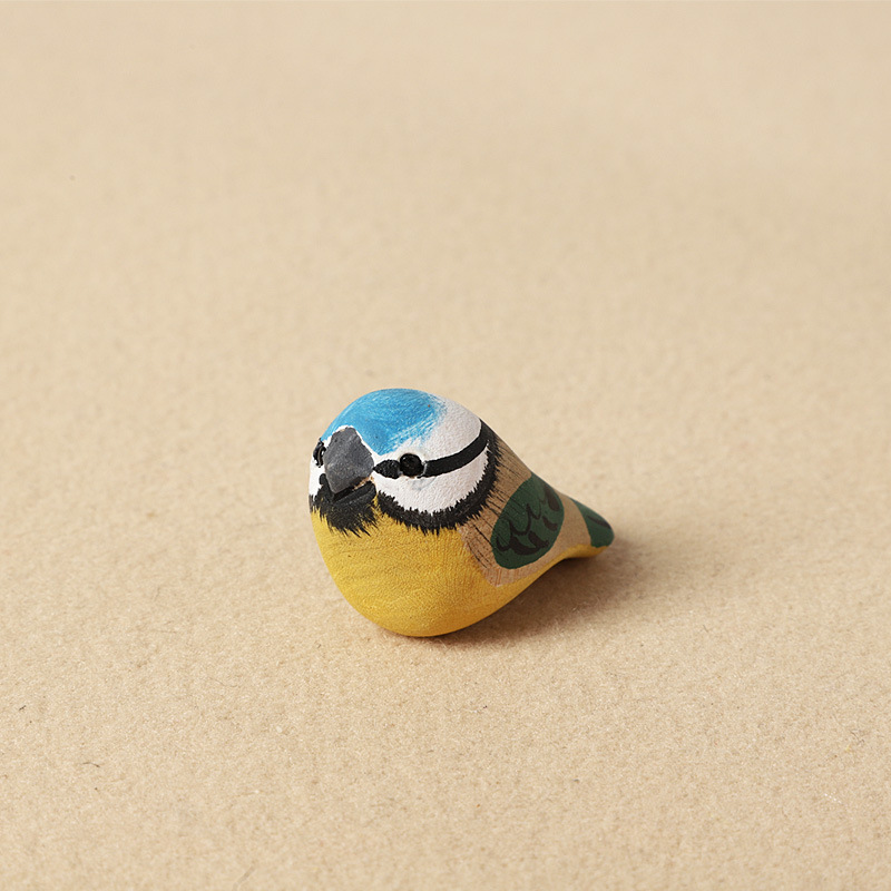 Wood carving crown blue sparrow - individual ornament