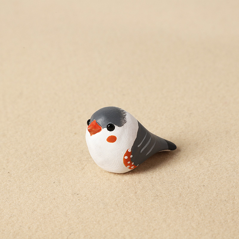 Wood carving gray and white sparrow - individual ornament