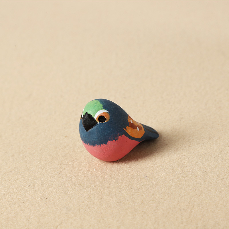 Wood carving blue and green sparrow - individual ornament