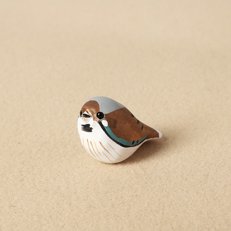 Wood carving brown and gray sparrow - individual ornament