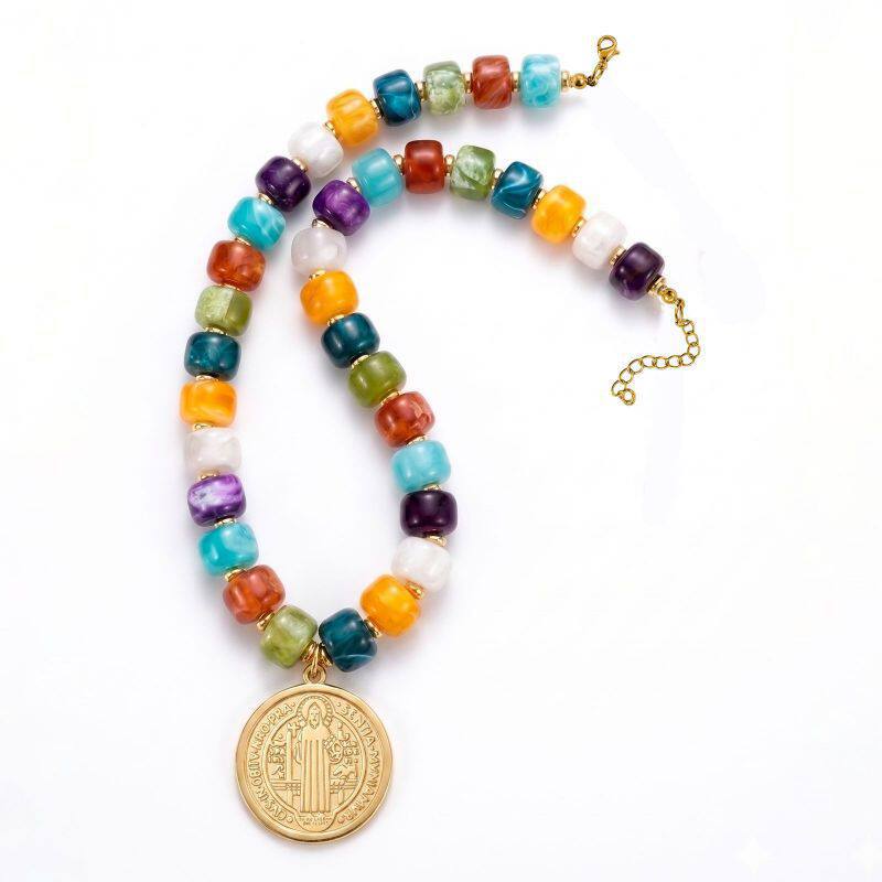Round tag pendant dopamine beaded necklace